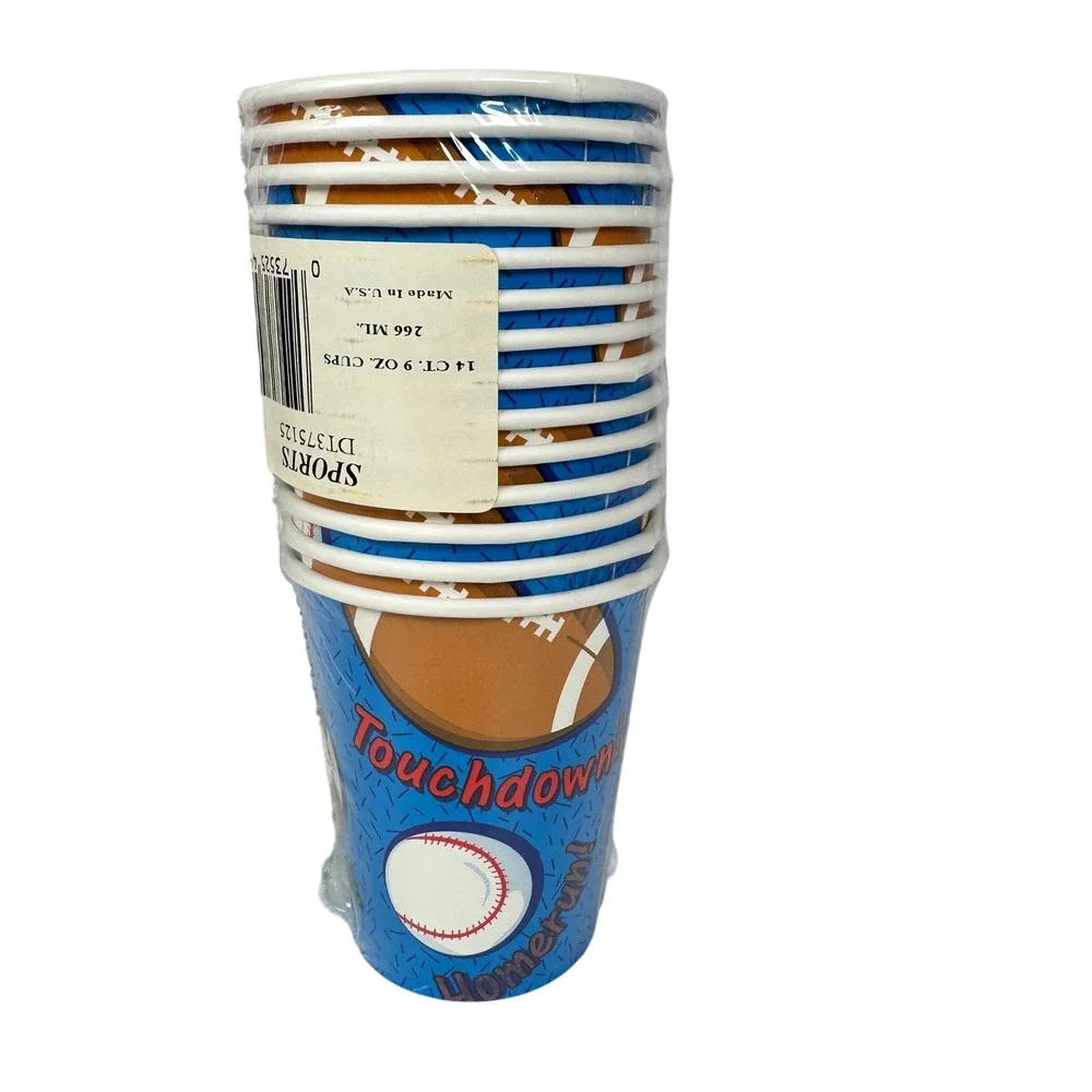 14pk All Star Sports Paper Cups 9oz Birthday Party Supplies Baseball Football